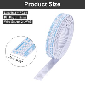 MECCANIXITY 24AWG IDC Wire Flat Ribbon Cable 3 m/9.8ft Length 1.3mm Pitch 10 Pin Blue and White for JTAG/ISP Connecting