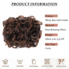 Elaine Combs Messy Bun Hair Piece Curly Dish Hair Buns Extension Thick Chignon Hairpiece Clip in Ponytail Scrunchies Hair Pieces for Women (Dark Brown Tip Light Auburn-#99)