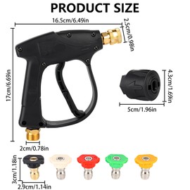 XCDMJ High Pressure Washer Gun 4350 Psi with 5 1/4 Inch Quick-Connect Nozzles Water Nozzle Tip,M22 14mm High-Pressure Hose Quick Connect Connector,for Car Washer Cleaning Tool