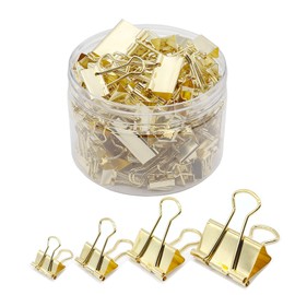 Binder Clip Paper Clamps, Assorted Sizes (Mini, Small, Medium, Large), 100 Pcs Clips for Office School Supplies (Gold)