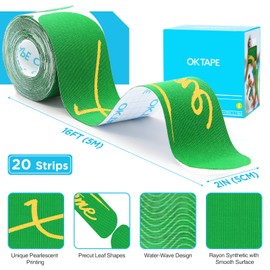 OK TAPE Pearlescent Printed Muscle Tape Pre-Cut Strips,XTREAM Synthetic Kinesiology Tape for Joint & Muscle Support,Durable and Breathable, 2in×16.4ft Roll 20PCS,Green