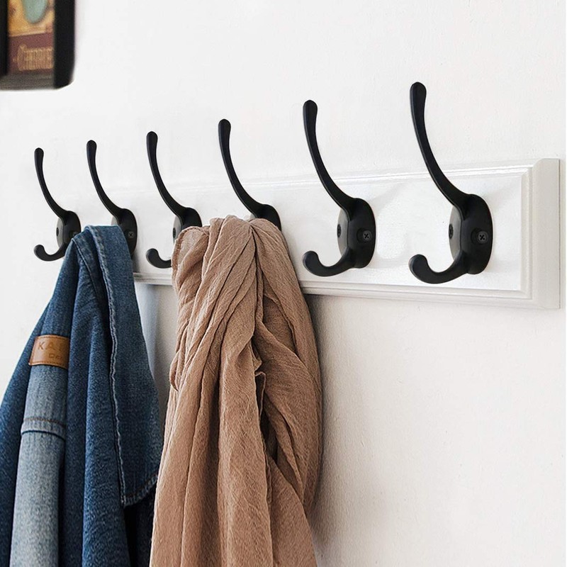 12 Pack Dual Coat Hooks Wall Mounted, Dual Prong Retro