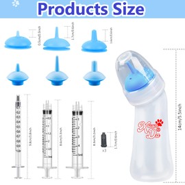 Xuanda Pet Feeding Bottle and Syringes,3 Pack Wide Mouth Angled Nursing Bottle, 3 Sizes Nipples with Ventilation Valve Resistant Tearing Perfect for Puppies, Kittens, Small Wildlife (Blue)