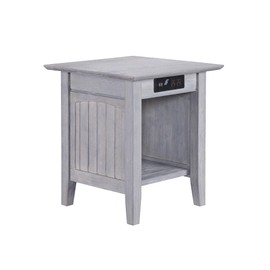 Atlantic Furniture Nantucket End Table with Charging Station, Driftwood, End Table (20" x 20") (AH14318)