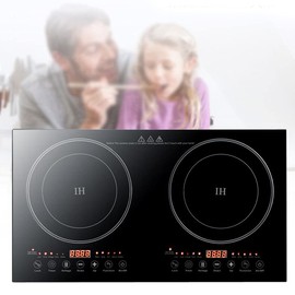TdiriNar 1200W+1200W Portable Electric Countertop Double Burners Stove Hot Plate USA, 110V Electric Household Black Super Power Double Induction Cooker With Touch Control Keys For Kitchen, Restaurants
