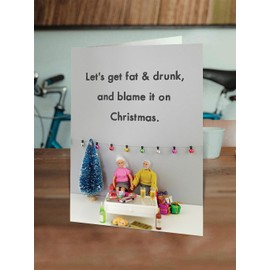 Bold & Bright - Hilariously Funny Christmas Cards - 'Let's Get Fat & Drunk' - Cheeky Seasonal Xmas Cards - For Him Her Men Women Friends Family Partner - Festive Humour