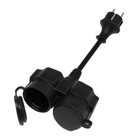 Socket Distributor Outdoor Double Plug IP44 Waterproof 3500W 16A 250V - Outdoor Socket for Garden, Kitchen, Bathroom, Office & Construction Site - Black with Rubber Cover