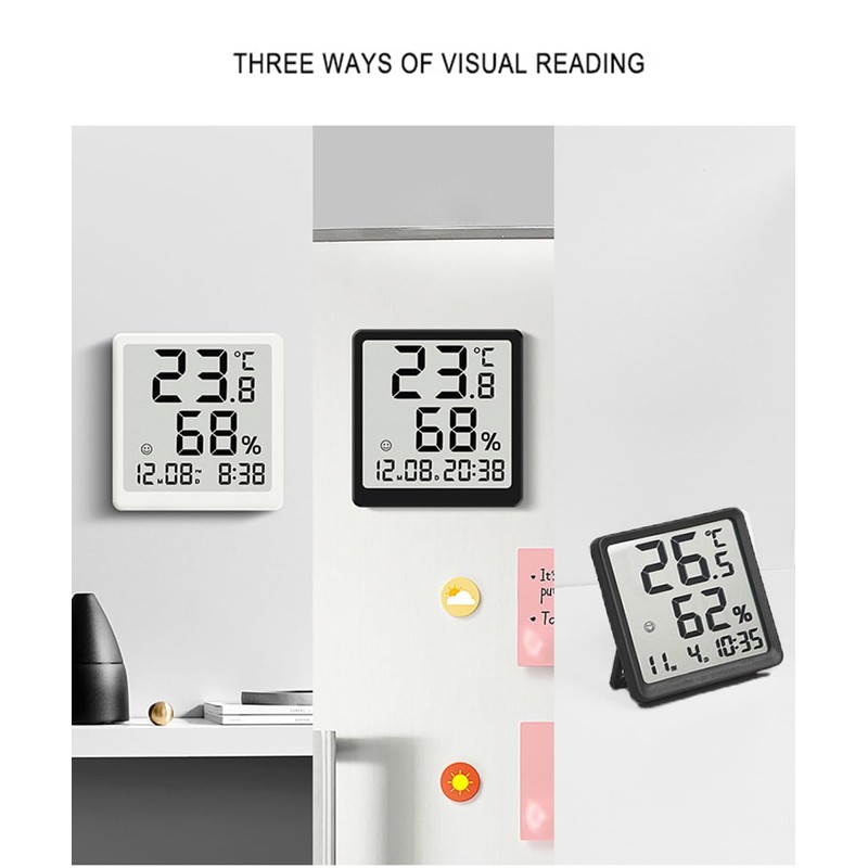 ThreeH Slim Digital Thermohygrometer & Clock with Magnetic Back for