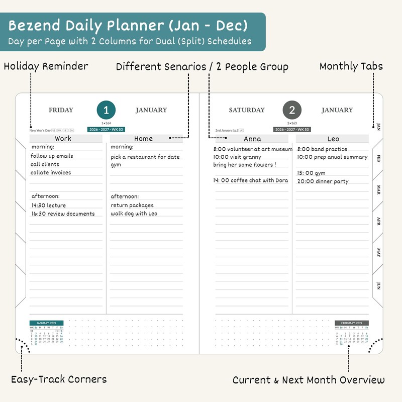 BEZEND 2027 Daily Planner (6" x 8.5") Full Page Per