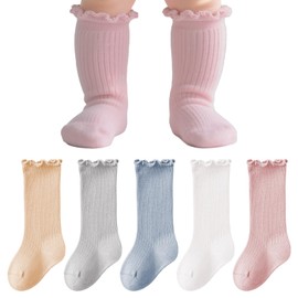 Dhthdrh 5 Pairs Toddler Girls Boys Knee High Socks Baby Boys Girls Knee-High Stockings Kids Newborn Seamless Ribbed Cable Knit Cozy Warm Solid Color Long Socks
