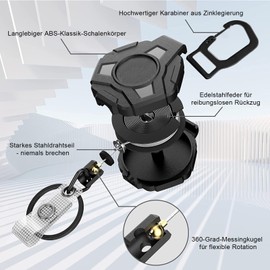 Diffaxy Key Fob Extendible 2 Pieces Robust Retractable Key Ring with 60 cm Retractable Steel Cord, Extendable Lanyard for Keys, Card Holder and Belt Clip