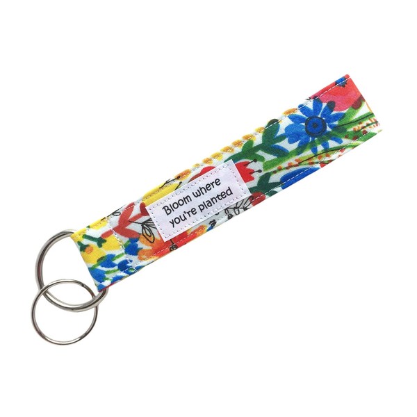 Keychain Wristlet - Organic Fabric Key Lanyard with Quote Bloom