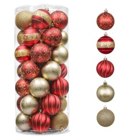 Valery Madelyn 35ct 70mm Luxury Red Gold Christmas Ball Ornaments Decor, Shatterproof Christmas Tree Ornaments for Xmas Decoration