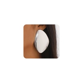 Chunky Gold Drop Statement Earrings for Women Fashion Large Irregular Geometric Dangle Earrings Minimalist Oval Metal Earrings Valentine's Day Gifts (Silver)