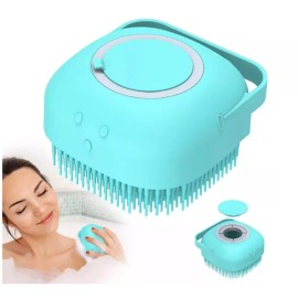 TIKA Silicone Bath Brush w Soap Dispenser-Body Scrubber, Handheld Hygiene Exfoliator - Blue