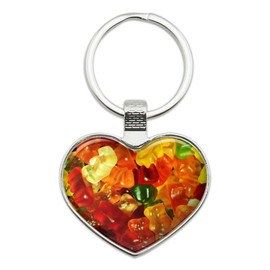 Gummy Gummi Bears Keychain Heart Love Metal Key Chain Ring