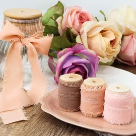 Chiffon Ribbon Blush Pink Rolls for Wedding Invitations, Bridal Bouquets, Wrapping, DIY Crafts (Pink Series)