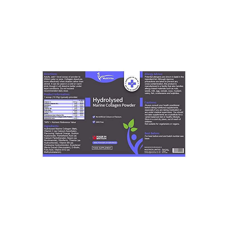 Hydrolysed Marine Collagen Powder with Hyaluronic Acid & Essential Vitamins