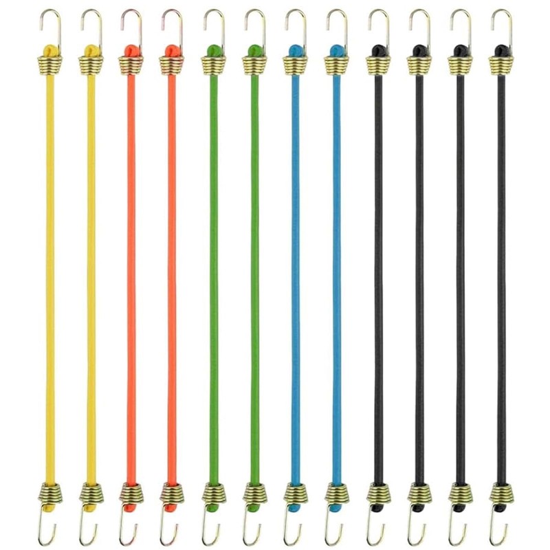 12 Pcs Small Bungee Cords with Hooks, 25cm Mini Adjustable