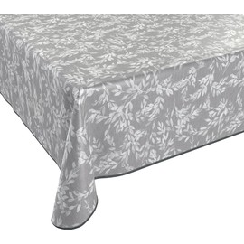 BEAUTEX Oilcloth Tablecloth Wipe Clean Non-Slip with Piping Band Square Round Oval Motif Choice of Colours (Branches Grey, Oval 140 x 190 cm)