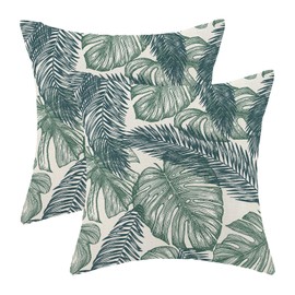 QANOK Summer Tropical Pillow Covers 20x20 Set of 2, Green Palm Leaves Throw Pillows Outdoor Cushion Case Decorations for Home Couch Sofa