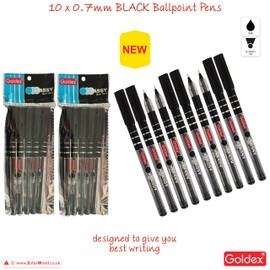 Goldex Klassy BLACK 10 x 0.7mm Fine Tip Ballpoint Pens Smooth Effortless Writing