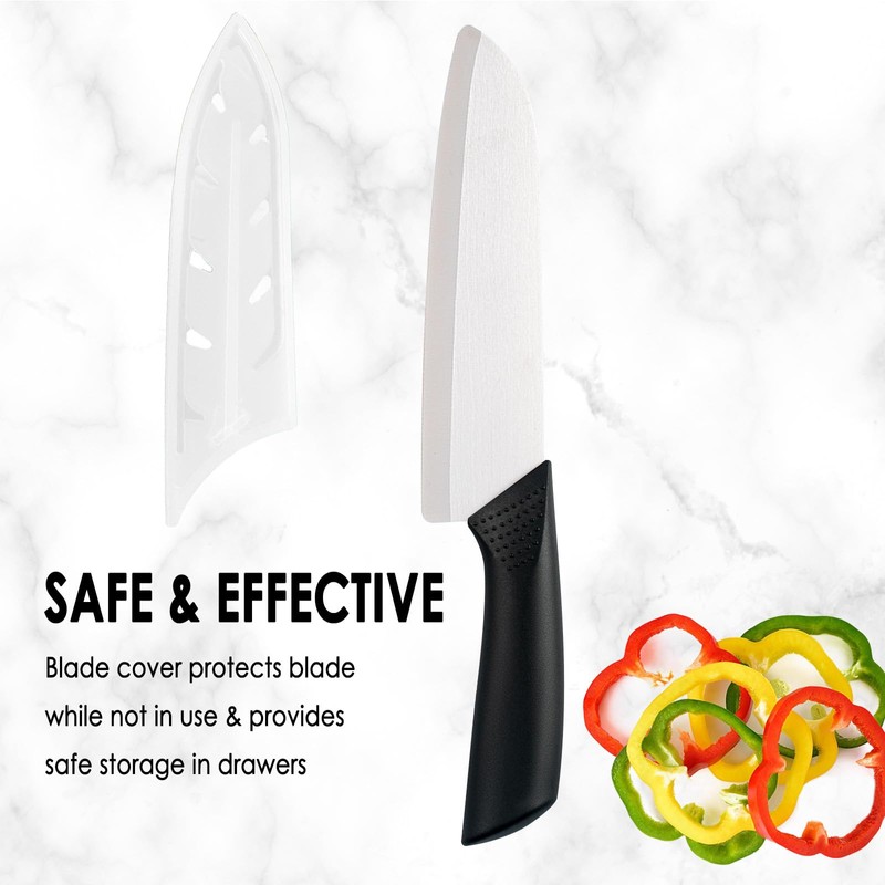 Cutqiz 7" Japanese Ceramic Knife with Cover for Veges Fruit