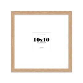 10x10" Square Picture Frame, Display Pictures 6x6" With Mat or 10x10" Without Mat, Wall Hanging & Free Standing Photo Frame, Oak, 1 Pack