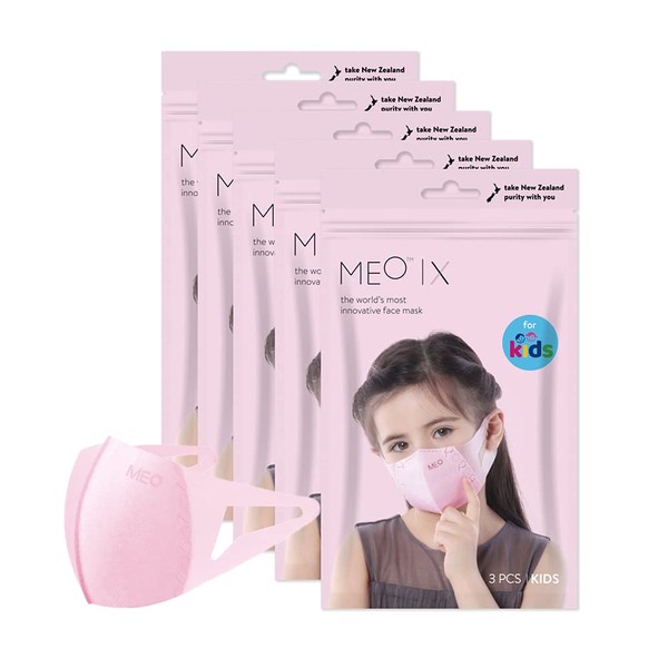 MEO X Kids - Disposable and Adjustable Face Mask | 15 PCS, Pink | Safe, Breathable, Comfortable, Fashionable | Manuka Oil for Calming