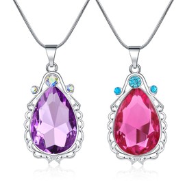 2 Pcs Sofia Necklace the First Amulet and Elena Princess Twin Sister Teardrop Necklace Princess Costumes Jewelry for Girls