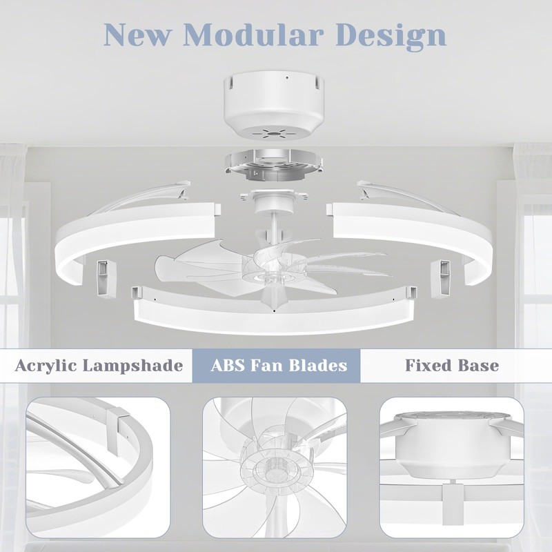 JOFIOS Ceiling Fans with Lights,19.7" Flush Mount Ceiling Fan with
