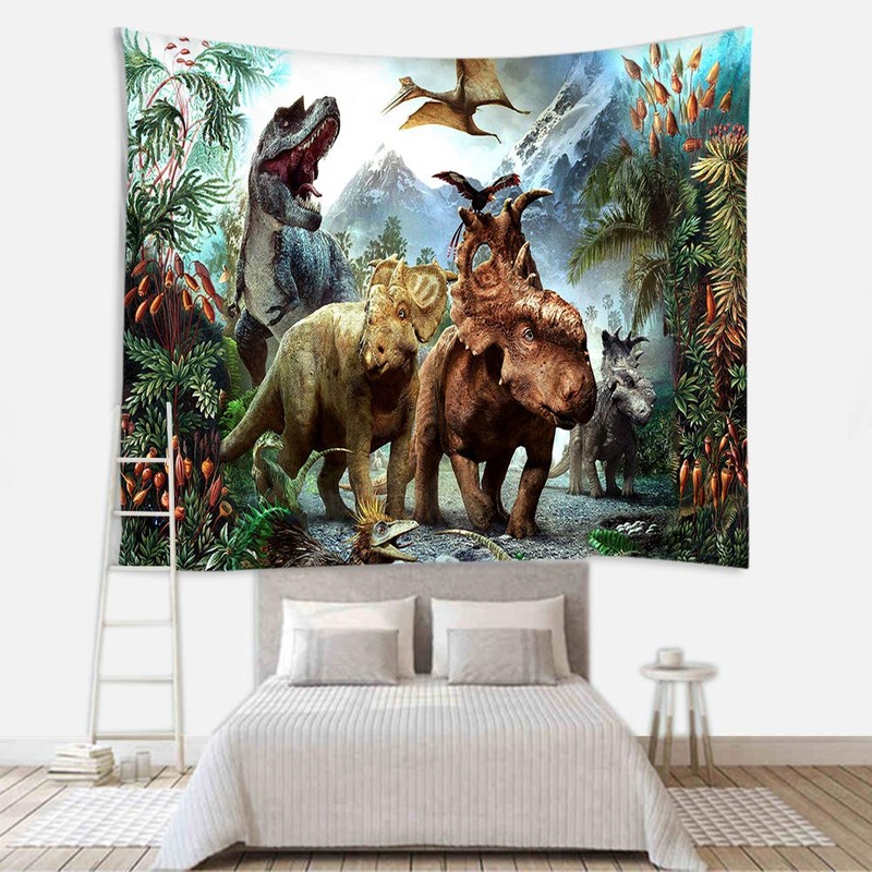 Retro Wood Plank Flower Wall Hanging Decor Tapestry, Dinosaur-1 New,