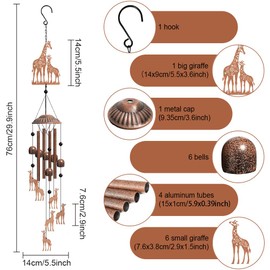 OLYCRAFT Giraffe Wind Chimes Animal Theme Iron Bells Memorial Chimes Decorative Metal Bell Creative Hanging Pendants Sika Deer Wind Catcher Animal Catcher for Home Patio Garden Yard Wedding Decor