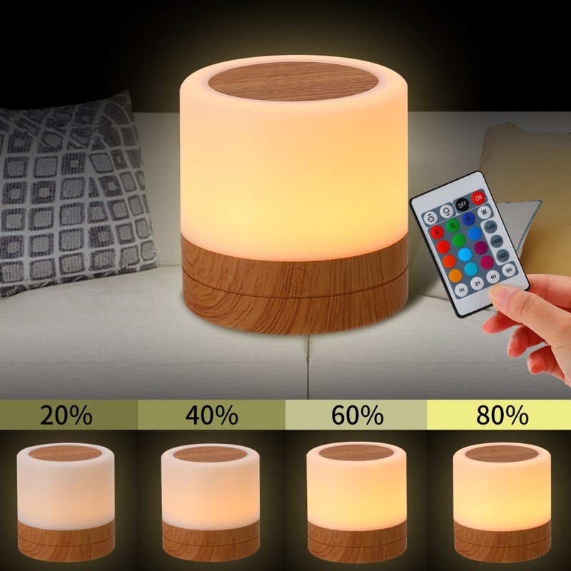 Wooden Bedside Table Lamp LED Colorful Wood Grain Night Light