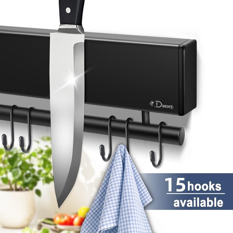 Dmore magnetic knife holder for wall—with 15 hooks, No Drilling