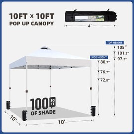 SAILARY 10x10 Pop Up Canopy Tent Party Tent Commercial Instant Canopies Shelter with Heavy Duty Roller Bag, Bonus 4 Sand Bags (White)