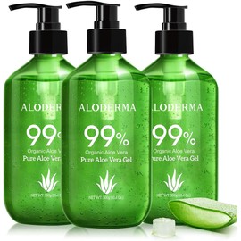 Aloderma Gel De Aloe Vera 99% Orgánico Hecho Dentro De Las 12 Horas De La Cosecha - Botella Con Bomba - Gel Ligero De Aloe Para Cara Y Cuerpo, Alivio De Quemaduras Solares Calmante E H