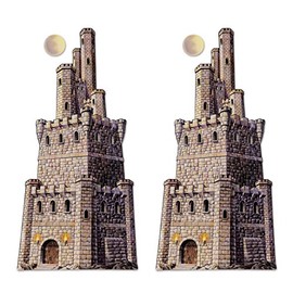 Beistle Jointed Castle Tower Photo Prop Backdrops, 4' Tall, Set of 2 - Medieval Wall Decoration, Festive Fantasy Themed Decor