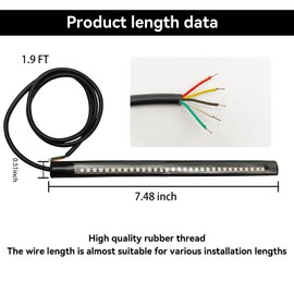 RBOKO Universal 7.48" Flexible Strip License Plate Motorcycle LED Tail Brake Stop Turn Signal Lights, Compatible with Motorcycle Scooter Quad Cruiser Off Road, Red/Amber