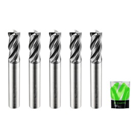 SHAPPRO 1/4 Inch Shank Carbide Square End Mill, 4 Flute CNC End Mills, Heat-Resistant Metal Endmill Suitable Alloy Steel, Stainless Steel, Various Cast Iron（5PCS）