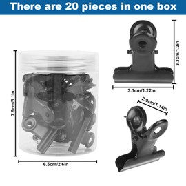20 Pcs Push Pins Clips, Black Thumb Tacks with Bulldog Clip Drawing Pins Metal Pushpin Holder Bulletin Board Cork Board Accessories for Home Office Cubicle Wall Use