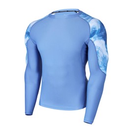 HUGE SPORTS Mens Rash Vest- Rash Guard Long Sleeve Quick Drying Wetsuit Swimming Top for Surfing BJJ Jiu Jitsu(Ocean,2XL)