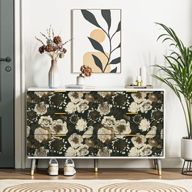 Yasinet Vintage Dark Green/Gold Wallpaper Peel and Stick Wallpaper Floral Bird Contact Paper Removable Self-Adhesive Wallpaper Flower Peony Wall Paper for Bedroom Accent Wall 78.7"x 16.1"