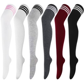 DRESHOW 6 Pairs Extra Long High Thigh Socks Striped Over Knee Thin Tights Long Stocking for Women Leg Warmer