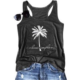 Live Simple Tank Top Women Coconut Tree Graphic Tank Top Beach Sleeveless Casual Loose Shirts Hawaiian Vacation Tops(Dark Gray3,M)
