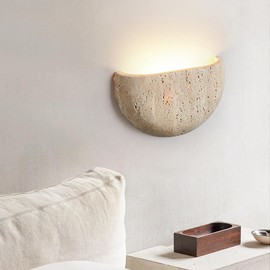 Modern Marble Yellow Travertine Wall Sconce LED G9 3000K Wall Lamp Semi Circle Natural Stone Shade Wall Light Japanese Style Wabi-Sabi Art Lighting Fixture For Farmhouse, Foyer, Entryway, Sta
