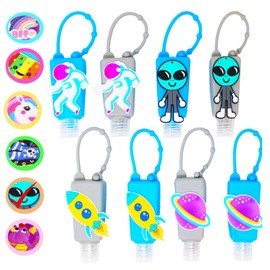 KINIA 8 Pack Empty SPACE Kids Hand Sanitizer Travel Size Holder Keychain Carriers ~ 8-1 fl oz Flip Cap Reusable Portable Empty Bottles (8-Variety Pack SPACE)