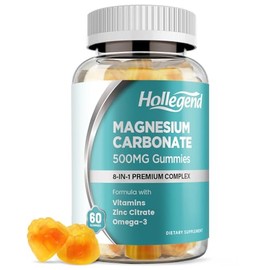 Magnesium Carbonate Gummies, Magnesium Carbonate Complex 500mg Supplement with D3 & K2 for Women & Men, with Zinc, Vitamin C, B6 & B12, Muscle & Digestive Support, Mango Flavor, Sugar Free, 60 Ct