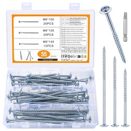 55 Pcs M6 Self Tapping Screws, Wafer Head Screws, Outdoor Screws for Wood Screws, Decking Screws, Torx Screws Timber Screws, Self Drilling Sleeper Screws for Sheet Metal Screws, M6x100mm/120mm/140mm