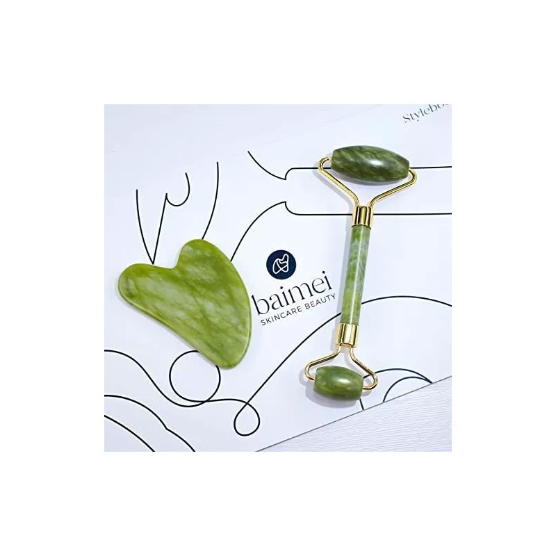 Baimei Rodillo De Jade Y Gua Sha Para Masaje Facial
